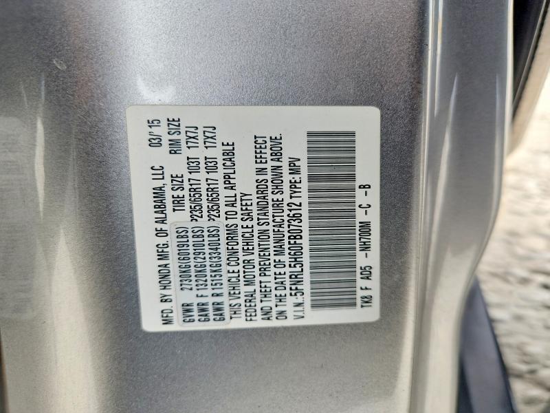 Продаж на аукціоні авто 2015 Honda Odyssey, vin: 5FNRL5H60FB073612, номер лоту: 62725366