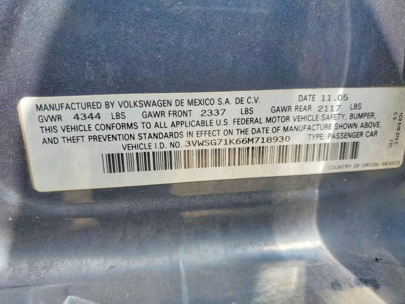 2006 Volkswagen Jetta მანქანა იყიდება აუქციონზე, vin: 3VWSG71K66M718930, აუქციონის ნომერი: 59667026