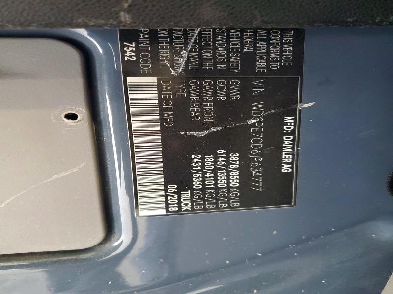 62597716 :رقم المزاد ، WD3PE7CD6JP634777 vin ، 2018 Mercedes-benz Sprinter مزاد بيع