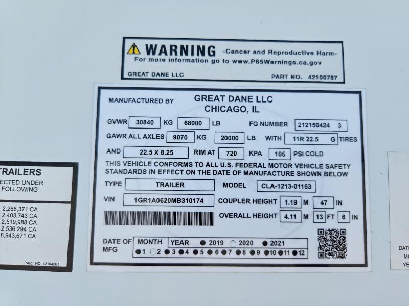 57300356 :رقم المزاد ، 1GR1A0620MB310174 vin ، 2021 Great Dane Unknown مزاد بيع