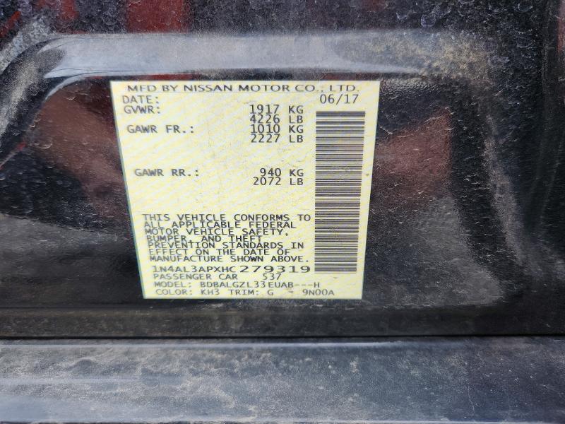 62521546 :رقم المزاد ، 1N4AL3APXHC279319 vin ، 2017 Nissan Altima مزاد بيع