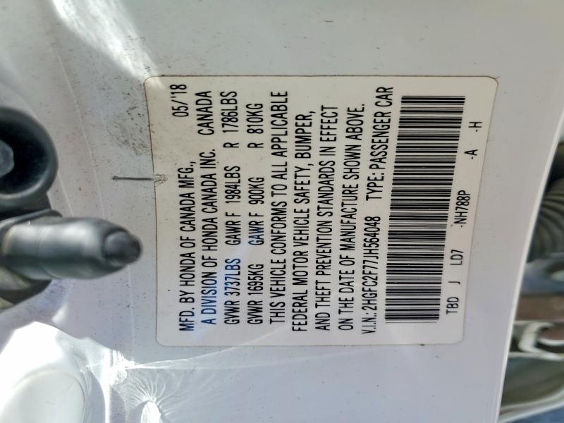 Aukcja sprzedaży 2018 Honda Civic, vin: 2HGFC2F77JH564048, numer aukcji: 60506466