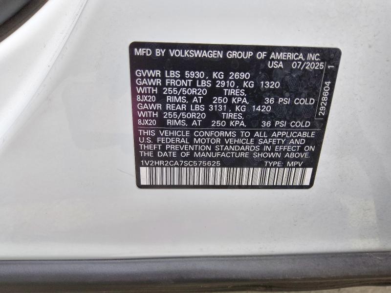 2025 Volkswagen Atlas მანქანა იყიდება აუქციონზე, vin: 1V2HR2CA7SC575625, აუქციონის ნომერი: 61545346