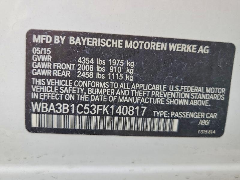 Продаж на аукціоні авто 2015 Bmw 320, vin: WBA3B1C53FK140817, номер лоту: 61122196