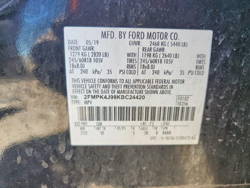 Aukcja sprzedaży 2019 Ford Edge, vin: 2FMPK4J98KBC24420, numer aukcji: 60048306