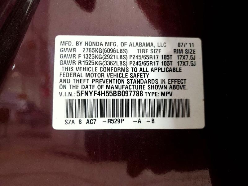 Продаж на аукціоні авто 2011 Honda Pilot, vin: 5FNYF4H55BB097788, номер лоту: 61481946