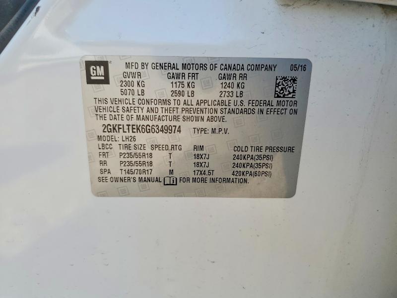 2016 Gmc Terrain მანქანა იყიდება აუქციონზე, vin: 2GKFLTEK6G6349974, აუქციონის ნომერი: 59298966