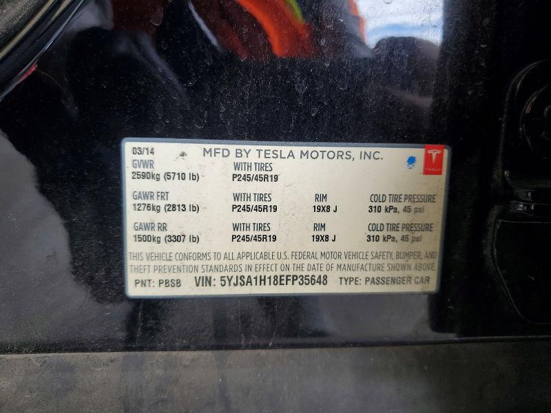 2014 Tesla Model S მანქანა იყიდება აუქციონზე, vin: 5YJSA1H18EFP35648, აუქციონის ნომერი: 61920426
