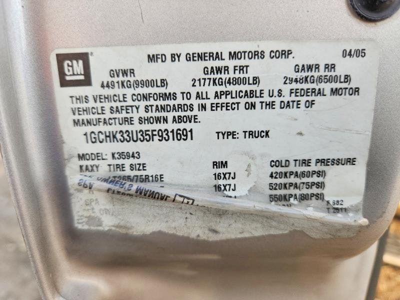 59586766 :رقم المزاد ، 1GCHK33U35F931691 vin ، 2005 Chevrolet Silverado مزاد بيع