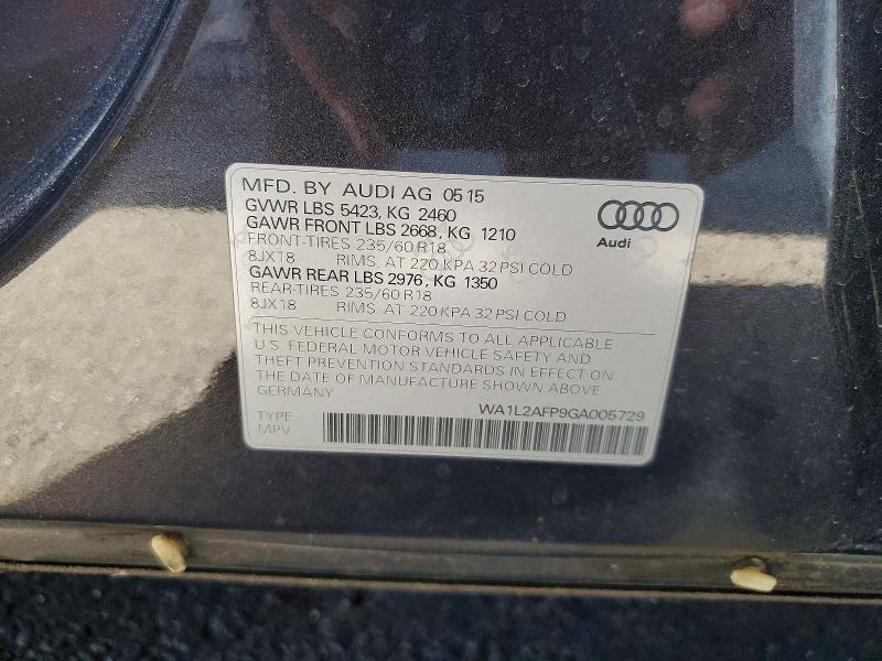 62974936 :رقم المزاد ، WA1L2AFP9GA005729 vin ، 2016 Audi Q5 مزاد بيع