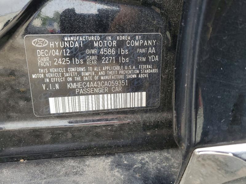 Aukcja sprzedaży 2012 Hyundai Sonata, vin: KMHEC4A43CA059351, numer aukcji: 60982676