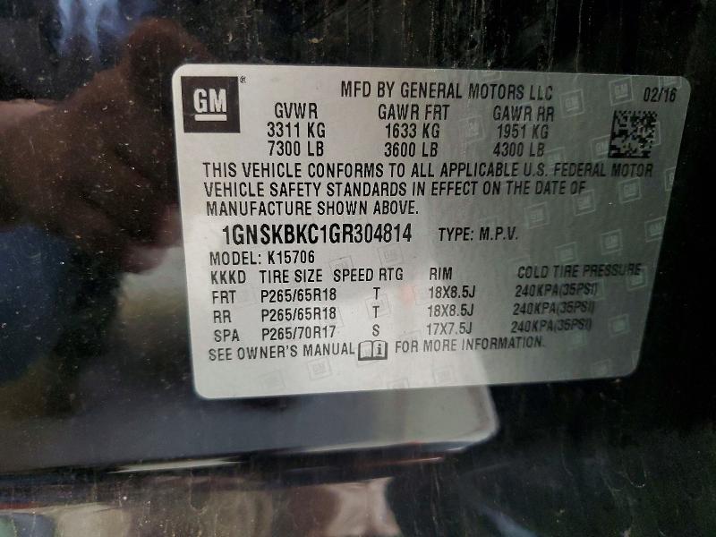 Продажа на аукционе авто 2016 Chevrolet Tahoe, vin: 1GNSKBKC1GR304814, номер лота: 60159886