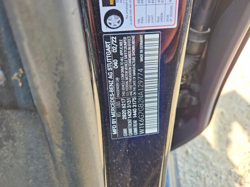 57414446 :رقم المزاد ، W1K6G7GB2NA129774 vin ، 2022 Mercedes-benz S مزاد بيع