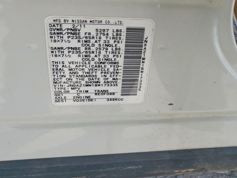 60399986 :رقم المزاد ، JN8AZ1MW1BW173335 vin ، 2011 Nissan Murano مزاد بيع