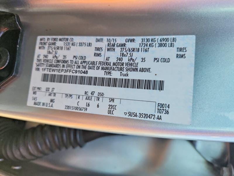 2015 Ford F150 მანქანა იყიდება აუქციონზე, vin: 1FTEW1EP3FFC91048, აუქციონის ნომერი: 61534666