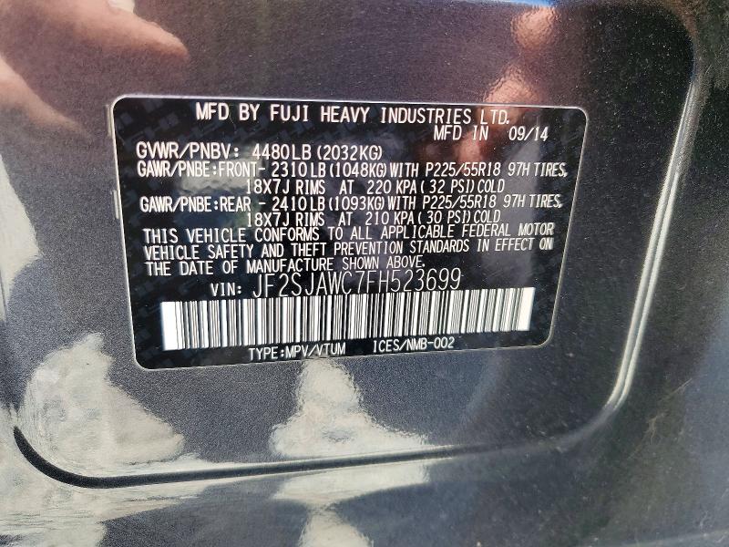 2015 Subaru Forester მანქანა იყიდება აუქციონზე, vin: JF2SJAWC7FH523699, აუქციონის ნომერი: 60675396