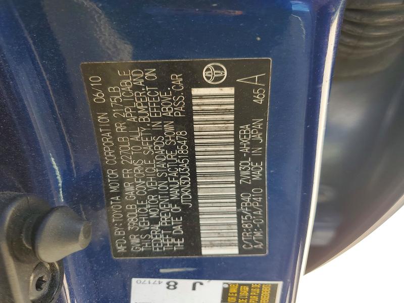 Aukcja sprzedaży 2010 Toyota Prius, vin: JTDKN3DU3A5185478, numer aukcji: 62534146