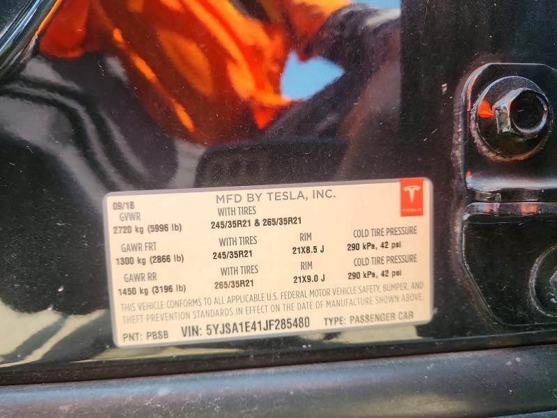 Aukcja sprzedaży 2018 Tesla Model S, vin: 5YJSA1E41JF285480, numer aukcji: 60888696
