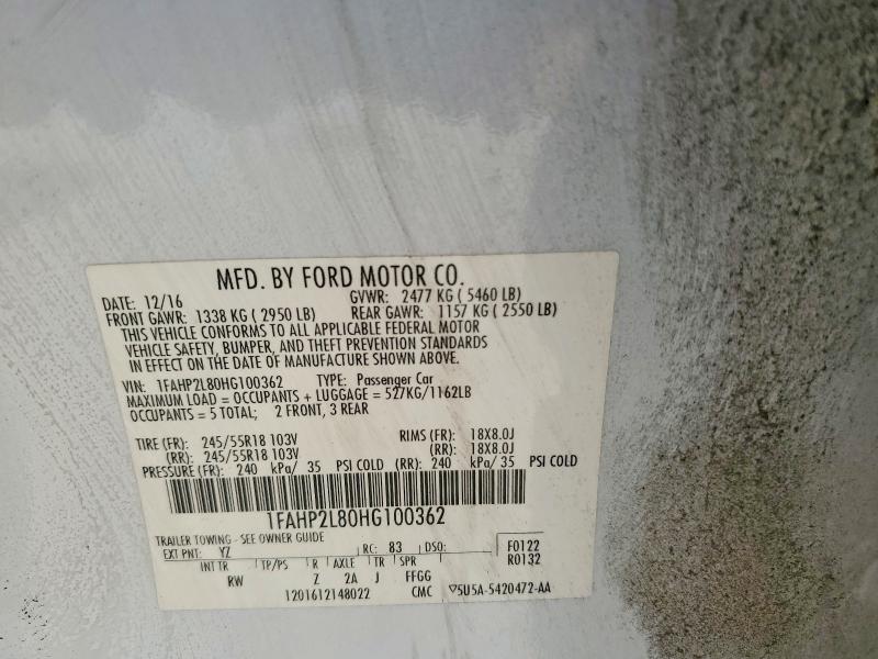 85979795 :رقم المزاد ، 1FAHP2L80HG100362 vin ، 2017 Ford Taurus مزاد بيع
