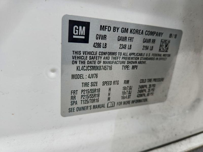 61377416 :رقم المزاد ، KL4CJCSM0KB745716 vin ، 2019 Buick Encore مزاد بيع