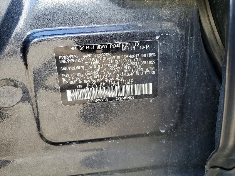 2017 Subaru Forester მანქანა იყიდება აუქციონზე, vin: JF2SJAAC1HG491848, აუქციონის ნომერი: 60617626