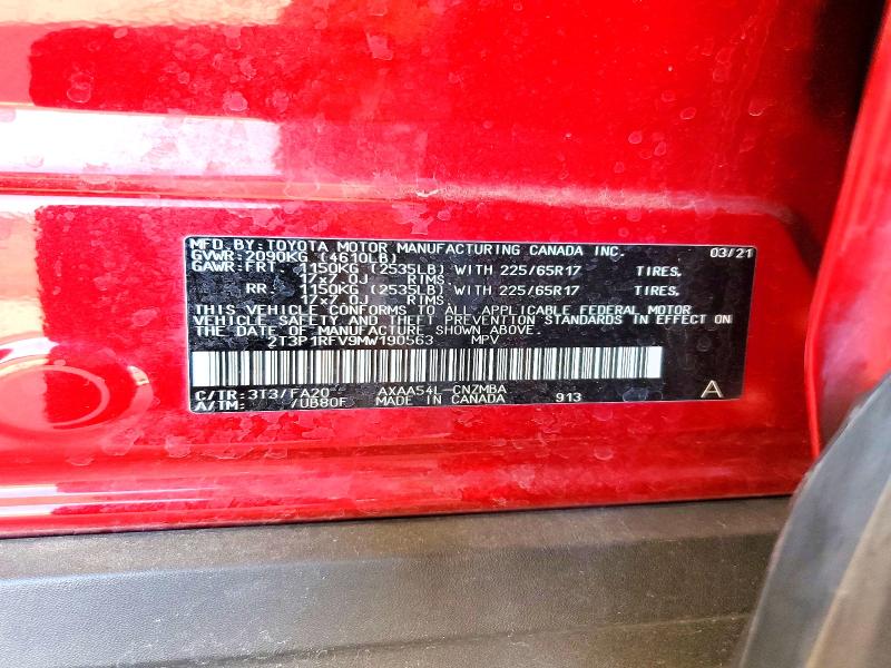 62484186 :رقم المزاد ، 2T3P1RFV9MW190563 vin ، 2021 Toyota Rav4 مزاد بيع