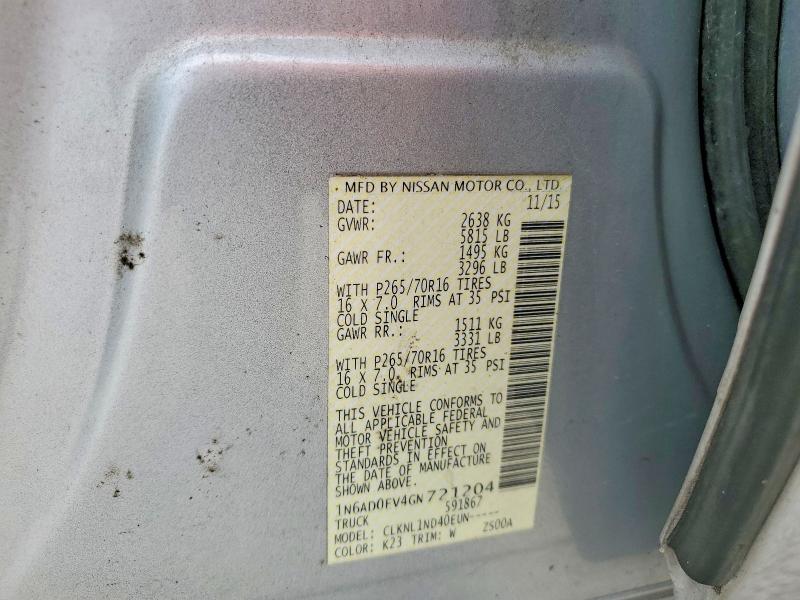 2016 Nissan Frontier მანქანა იყიდება აუქციონზე, vin: 1N6AD0EV4GN721204, აუქციონის ნომერი: 62690406
