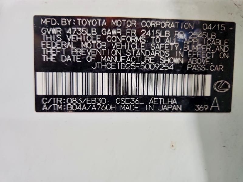 Aukcja sprzedaży 2015 Lexus Is, vin: JTHCE1D25F5009254, numer aukcji: 61341036