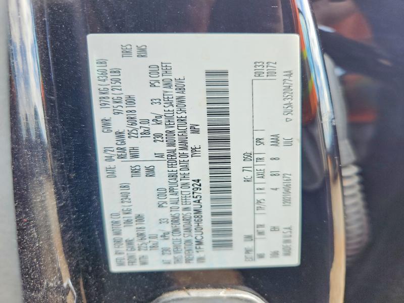 2021 Ford Escape მანქანა იყიდება აუქციონზე, vin: 1FMCU0H68MUA57924, აუქციონის ნომერი: 60970636
