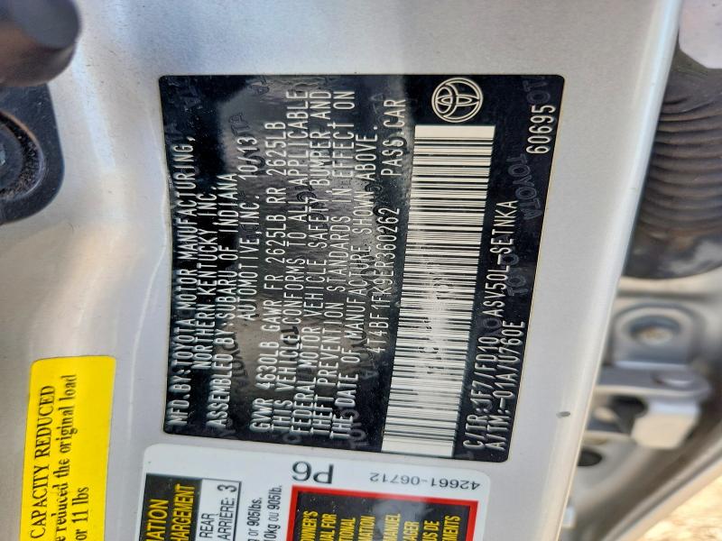 2014 Toyota Camry მანქანა იყიდება აუქციონზე, vin: 4T4BF1FK9ER360262, აუქციონის ნომერი: 60274146