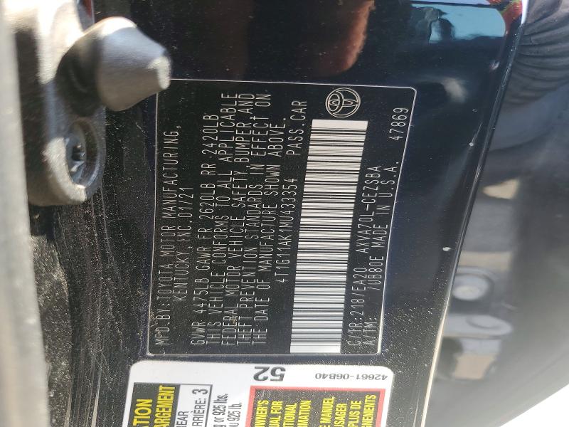 Aukcja sprzedaży 2021 Toyota Camry, vin: 4T1G11AK1MU433354, numer aukcji: 61692526