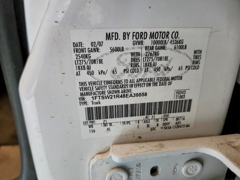 2008 Ford F250 მანქანა იყიდება აუქციონზე, vin: 1FTSW21R48EA39558, აუქციონის ნომერი: 85979505