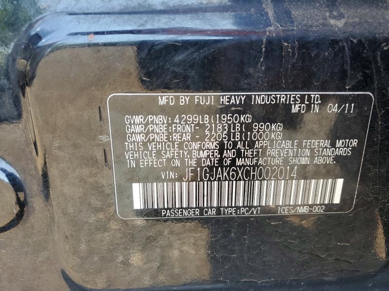 2012 Subaru Impreza მანქანა იყიდება აუქციონზე, vin: JF1GJAK6XCH002014, აუქციონის ნომერი: 62338656