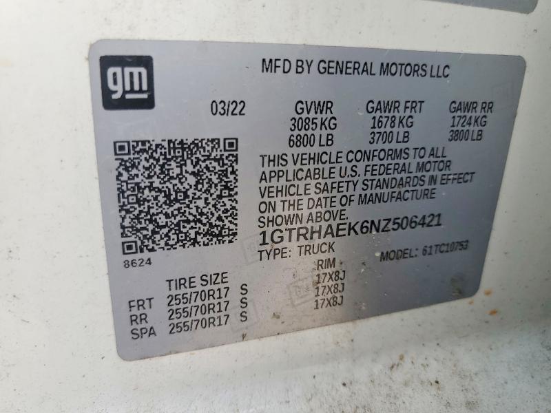 62104446 :رقم المزاد ، 1GTRHAEK6NZ506421 vin ، 2022 Gmc Sierra مزاد بيع