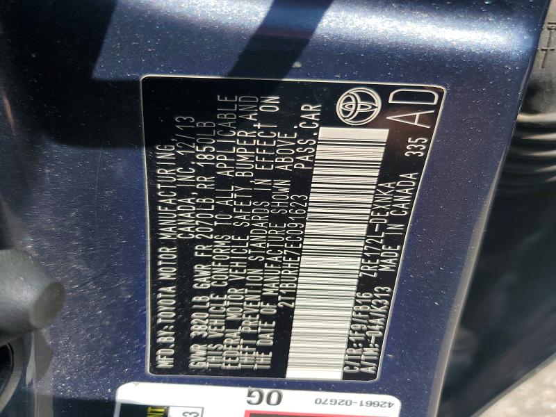 Продажа на аукционе авто 2014 Toyota Corolla, vin: 2T1BURHE7EC091623, номер лота: 59349826