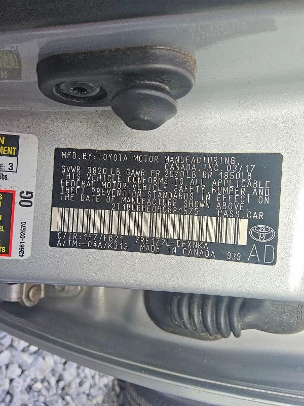 62124836 :رقم المزاد ، 2T1BURHE0HC881575 vin ، 2017 Toyota Corolla مزاد بيع