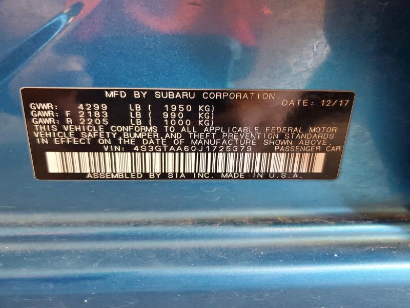 61016616 :رقم المزاد ، 4S3GTAA60J1725379 vin ، 2018 Subaru Impreza مزاد بيع