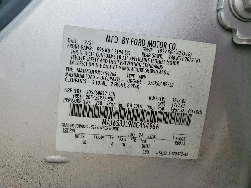 Aukcja sprzedaży 2021 Ford Ecosport, vin: MAJ6S3JL9MC454966, numer aukcji: 61944066