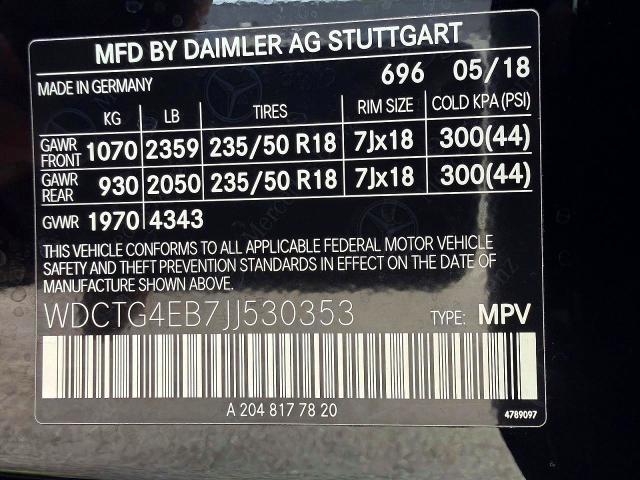 Aukcja sprzedaży 2018 Mercedes-benz Gla, vin: WDCTG4EB7JJ530353, numer aukcji: 63317496