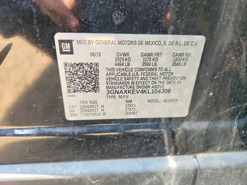 Продаж на аукціоні авто 2019 Chevrolet Equinox, vin: 3GNAXKEV4KL104309, номер лоту: 60636416