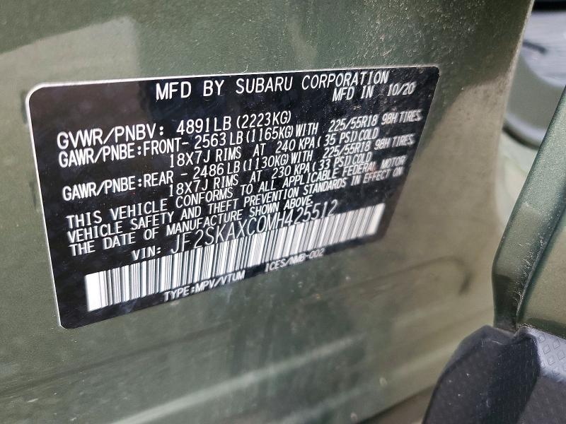 62788736 :رقم المزاد ، JF2SKAXC0MH425512 vin ، 2021 Subaru Forester مزاد بيع