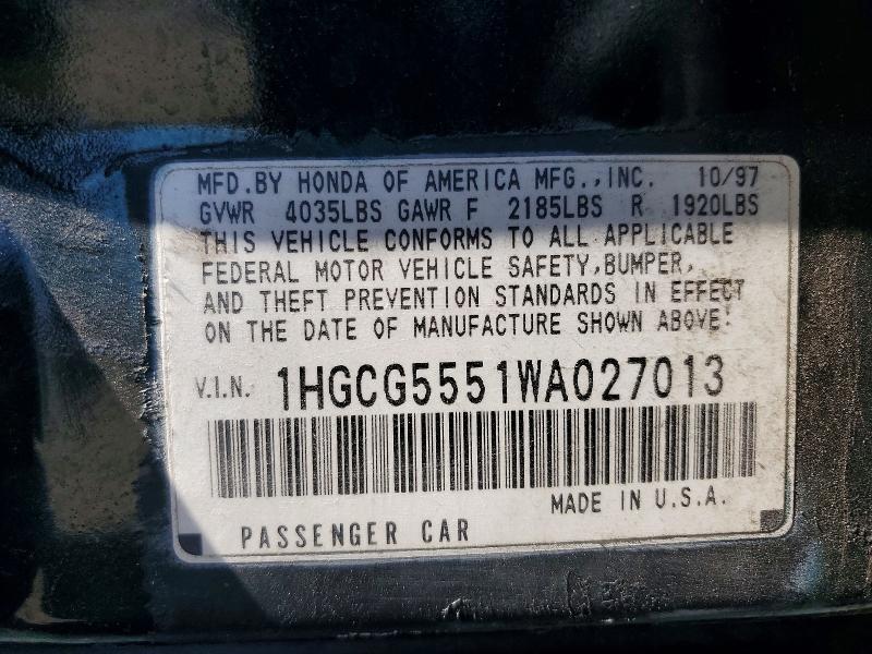 Aukcja sprzedaży 1998 Honda Accord, vin: 1HGCG5551WA027013, numer aukcji: 59816666