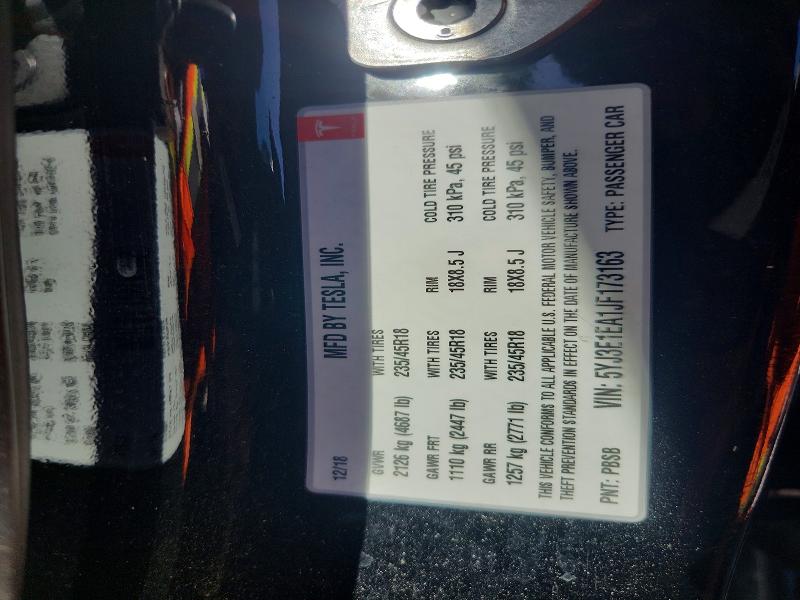 63381206 :رقم المزاد ، 5YJ3E1EA1JF173163 vin ، 2018 Tesla Model 3 مزاد بيع