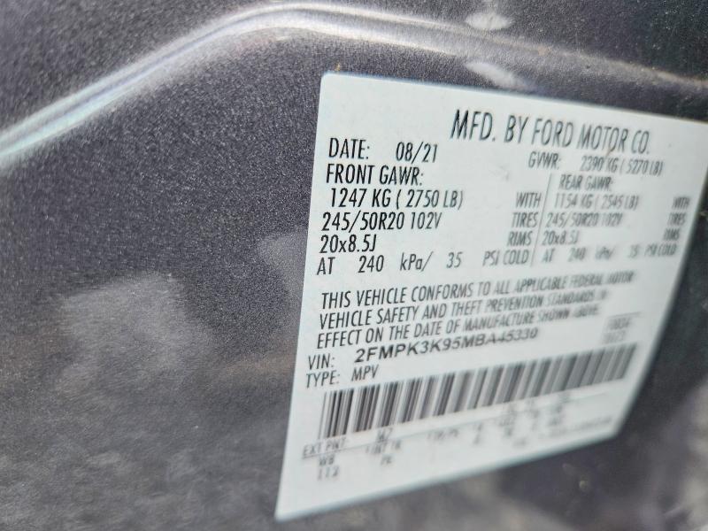 Auction sale of the 2021 Ford Edge, vin: 2FMPK3K95MBA45330, lot number: 61285346