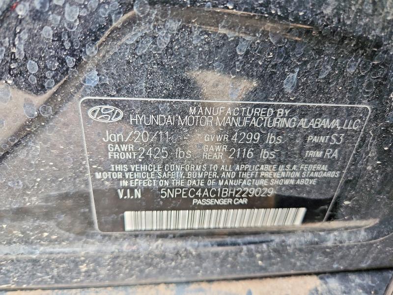 2011 Hyundai Sonata მანქანა იყიდება აუქციონზე, vin: 5NPEC4AC1BH229029, აუქციონის ნომერი: 62089356