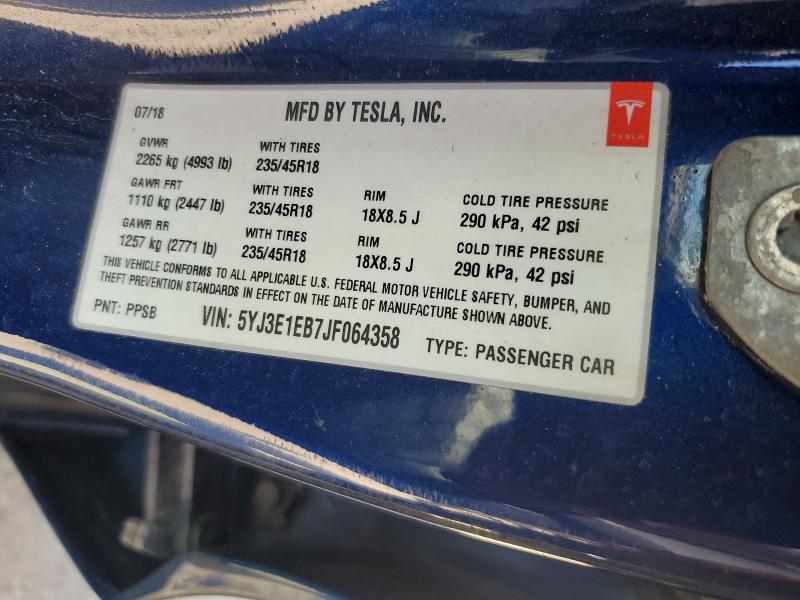 Продаж на аукціоні авто 2018 Tesla Model 3, vin: 5YJ3E1EB7JF064358, номер лоту: 60473166