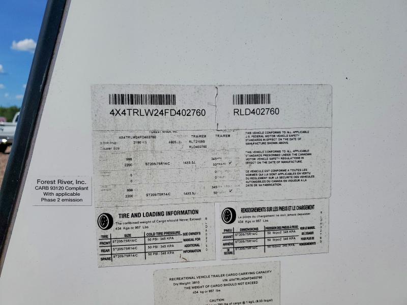 Продаж на аукціоні авто 2015 Rockwood Travel Trailer, vin: 4X4TRLW24FD402760, номер лоту: 59229276
