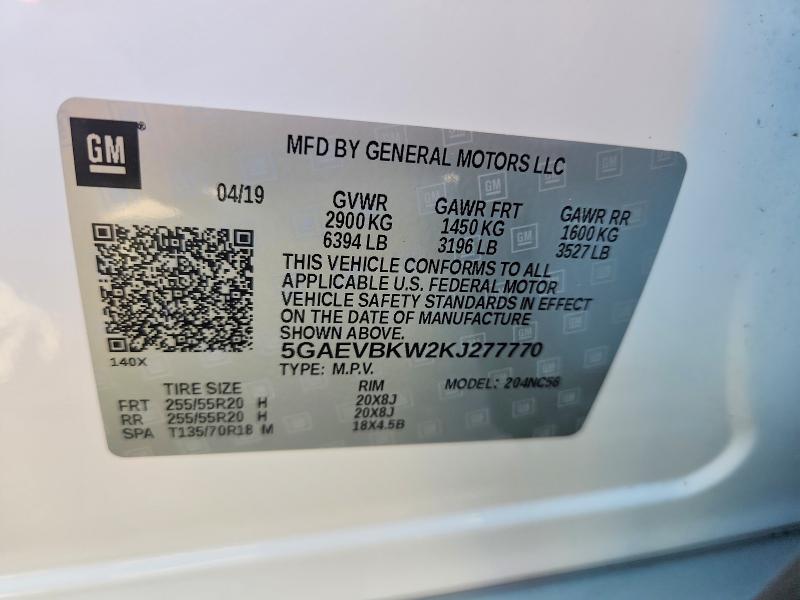 59681326 :رقم المزاد ، 5GAEVBKW2KJ277770 vin ، 2019 Buick Enclave مزاد بيع