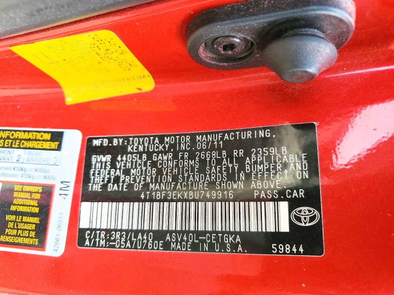 59859626 :رقم المزاد ، 4T1BF3EKXBU749916 vin ، 2011 Toyota Camry مزاد بيع