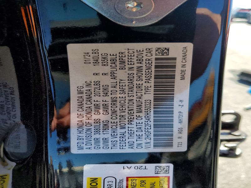2024 Honda Civic მანქანა იყიდება აუქციონზე, vin: 2HGFE2F54RH550323, აუქციონის ნომერი: 60473426